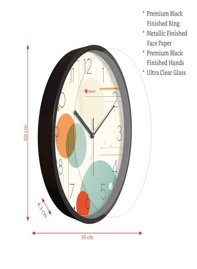 Bosco Decorative Non Ticking Silent, Multicolour dial with Black Frame 30 CM, Modern Design Round Wall Clock for Home, Living Room, Bedroom, Office and Kitchen | BWC-1649 - Image 4